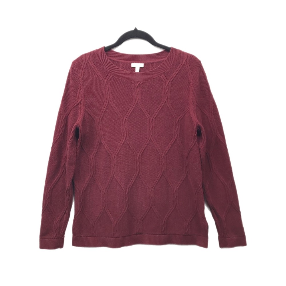 Talbots Women's Mock Neck Burgundy Pullover Sweater Textured Knit Pattern - M